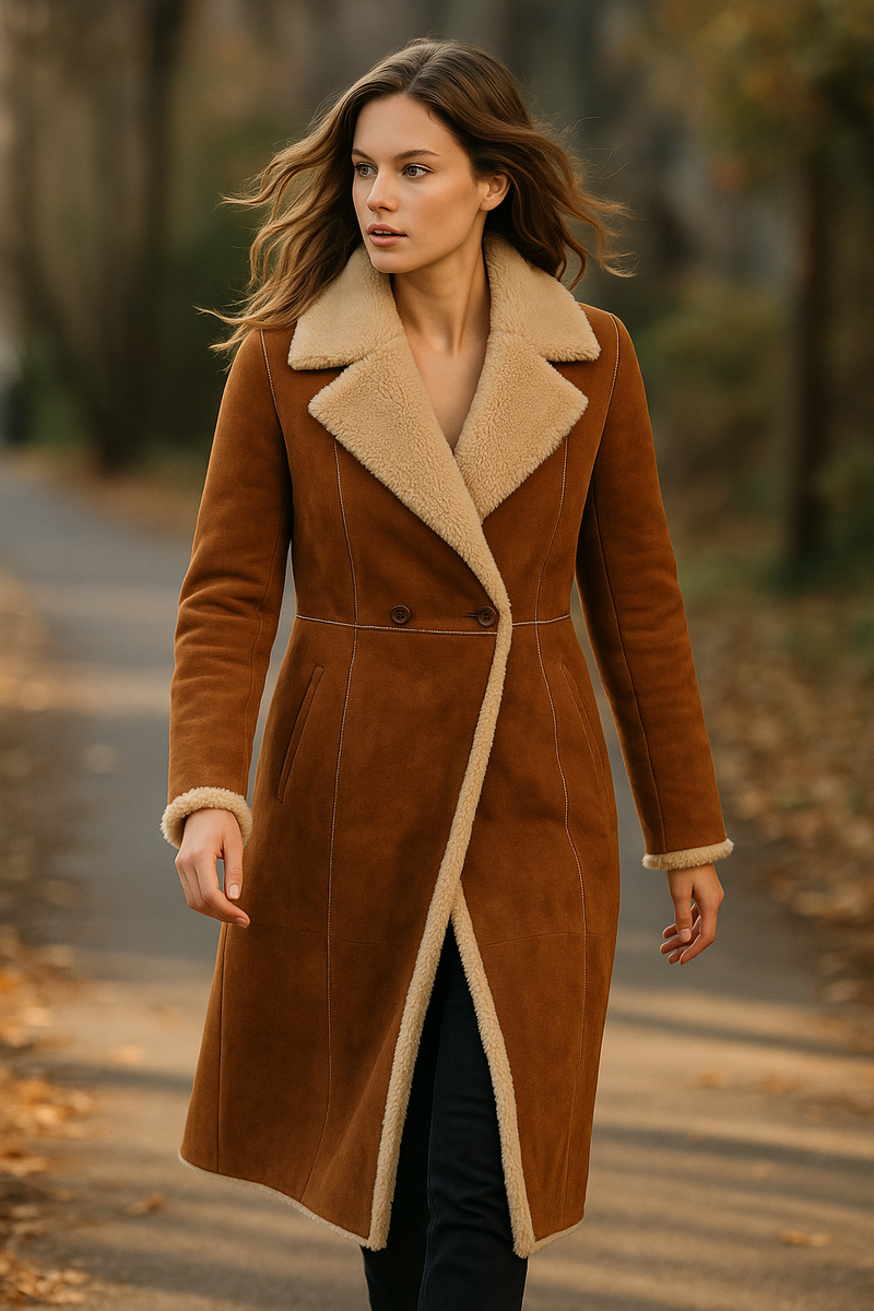 Lammfell-Mantel „Fake Fur“ Cognac | Beige