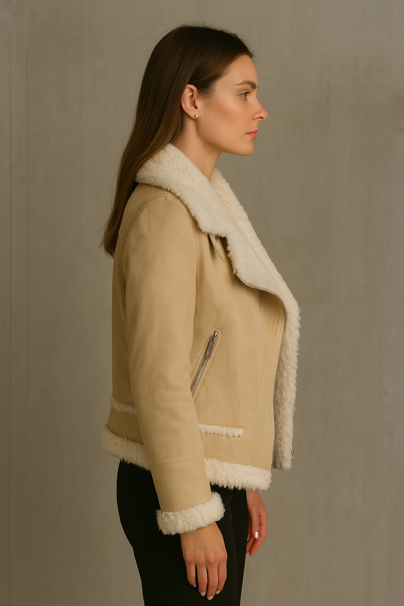 Lammfell-Jacke „Fake Fur“ Beige | Offwhite