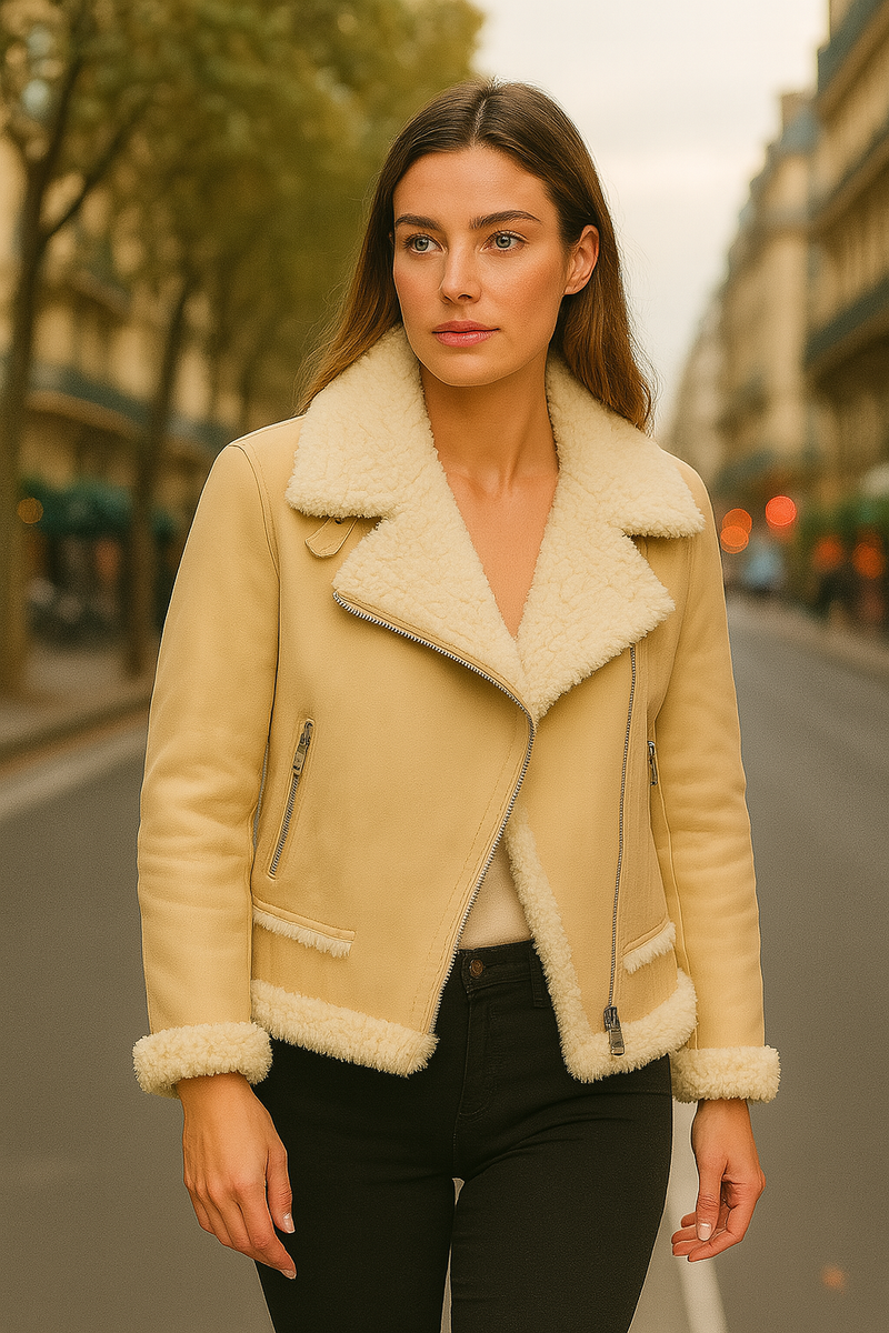 Lammfell-Jacke „Fake Fur“ Beige | Offwhite