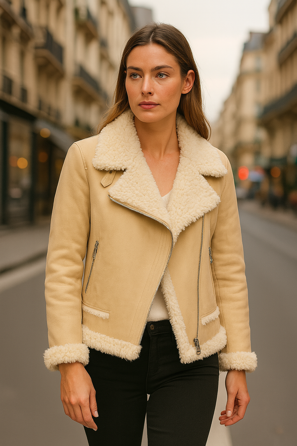 Lammfell-Jacke „Fake Fur“ Beige | Offwhite