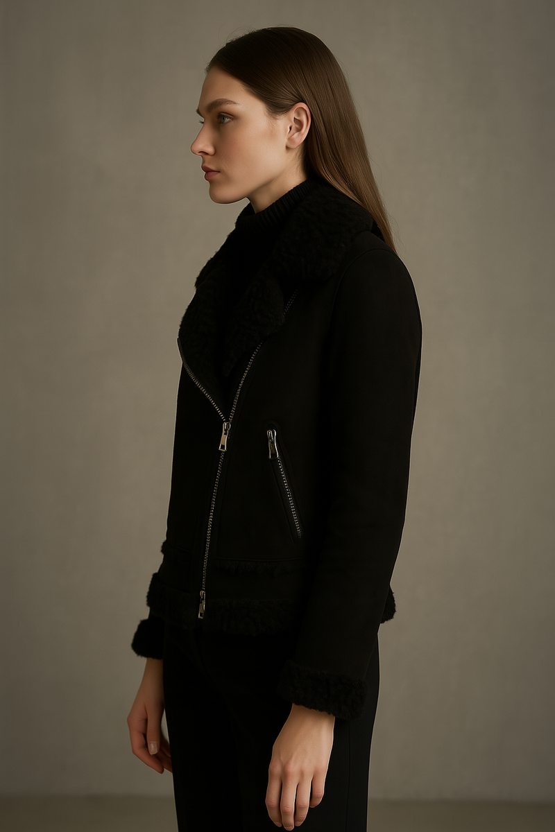 Lammfell-Jacke „Fake Fur“ Schwarz