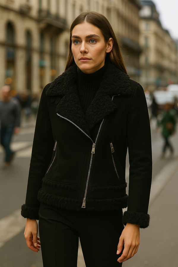 Lammfell-Jacke „Fake Fur“ Schwarz