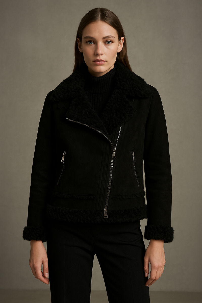 Lammfell-Jacke „Fake Fur“ Schwarz