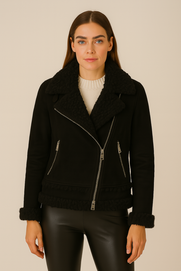 Lammfell-Jacke „Fake Fur“ Schwarz