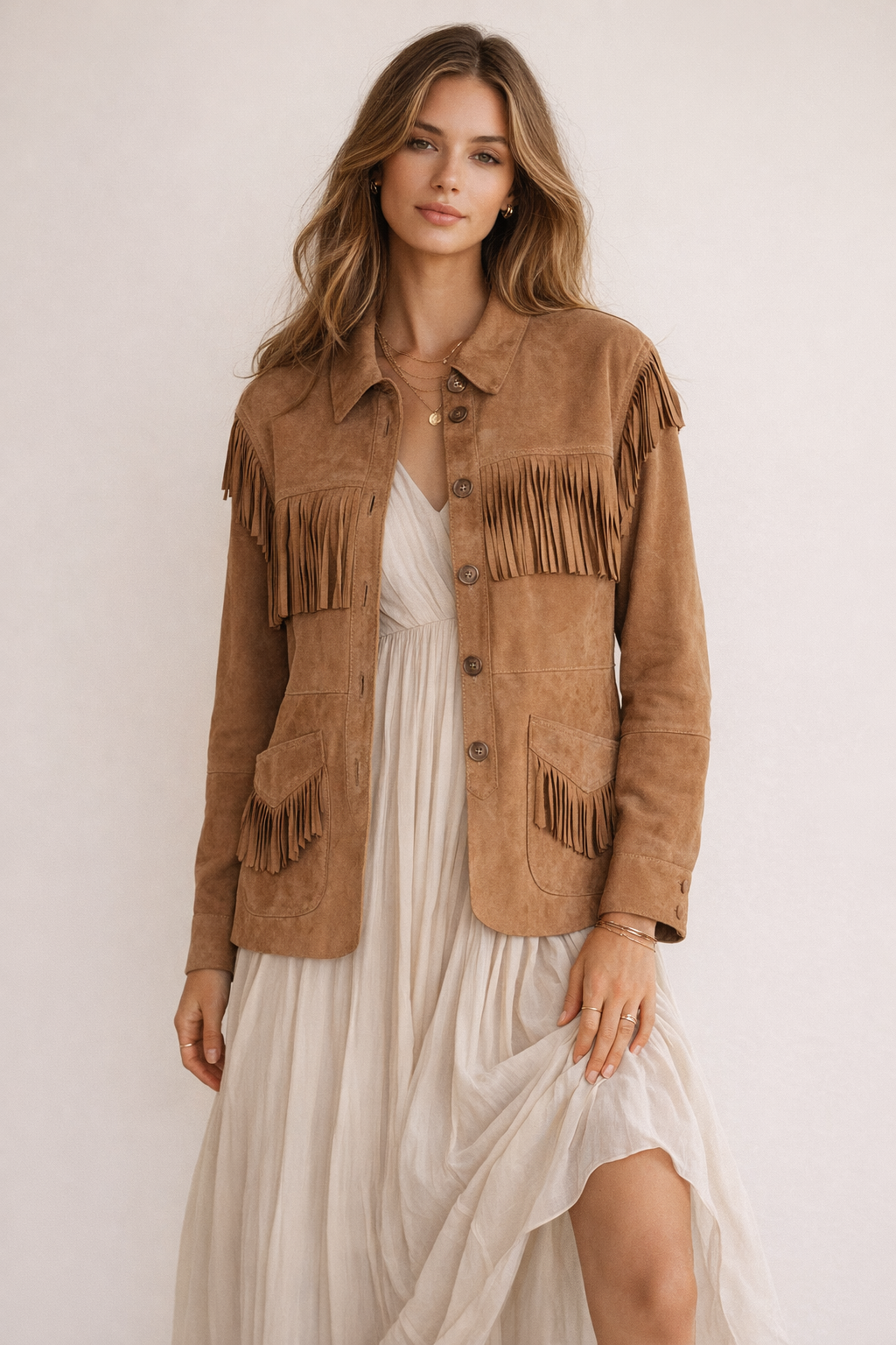 Wildlederjacke „Fransen“ Braun/Cognac