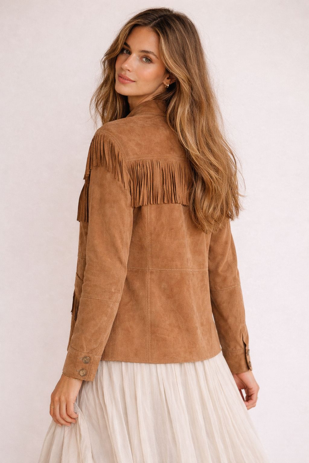 Wildlederjacke „Fransen“ Braun/Cognac