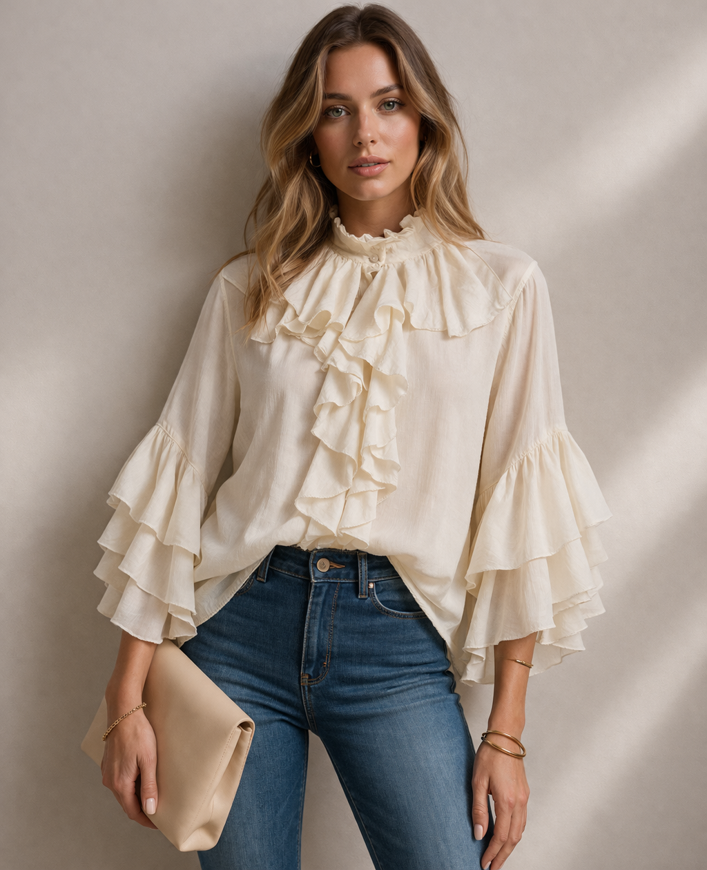 Statement-Volantbluse Creme