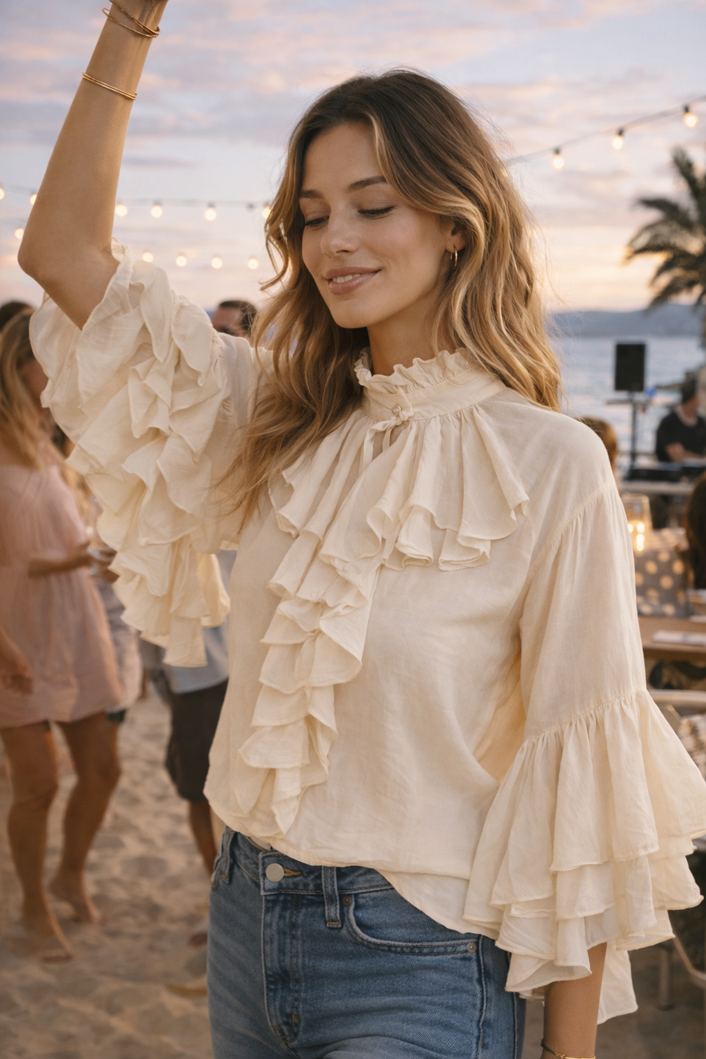 Statement-Volantbluse Creme