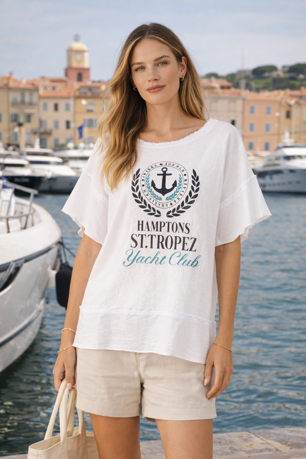 Shirt „Côte d’Azur“ Weiß | Schwarz | Türkis