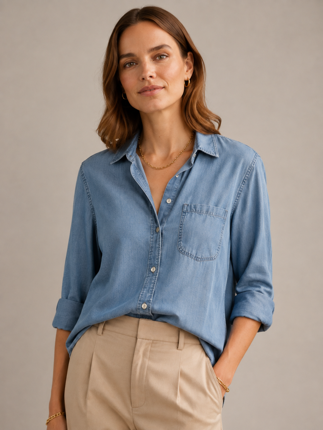 Signature-Hemdbluse „Washed“ Jeansblau