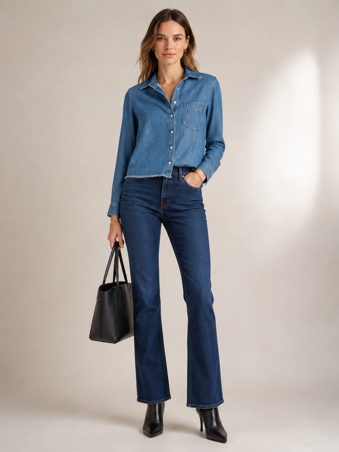 Komfort Denim-Hemd Mittelblau (Washed Blue)
