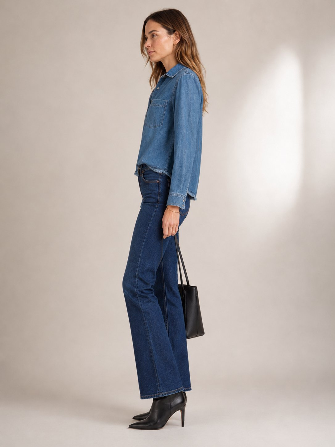 Komfort Denim-Hemd Mittelblau (Washed Blue)