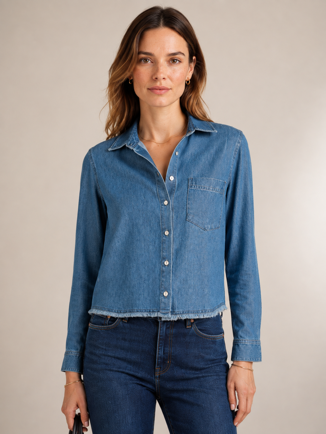 Komfort Denim-Hemd Mittelblau (Washed Blue)