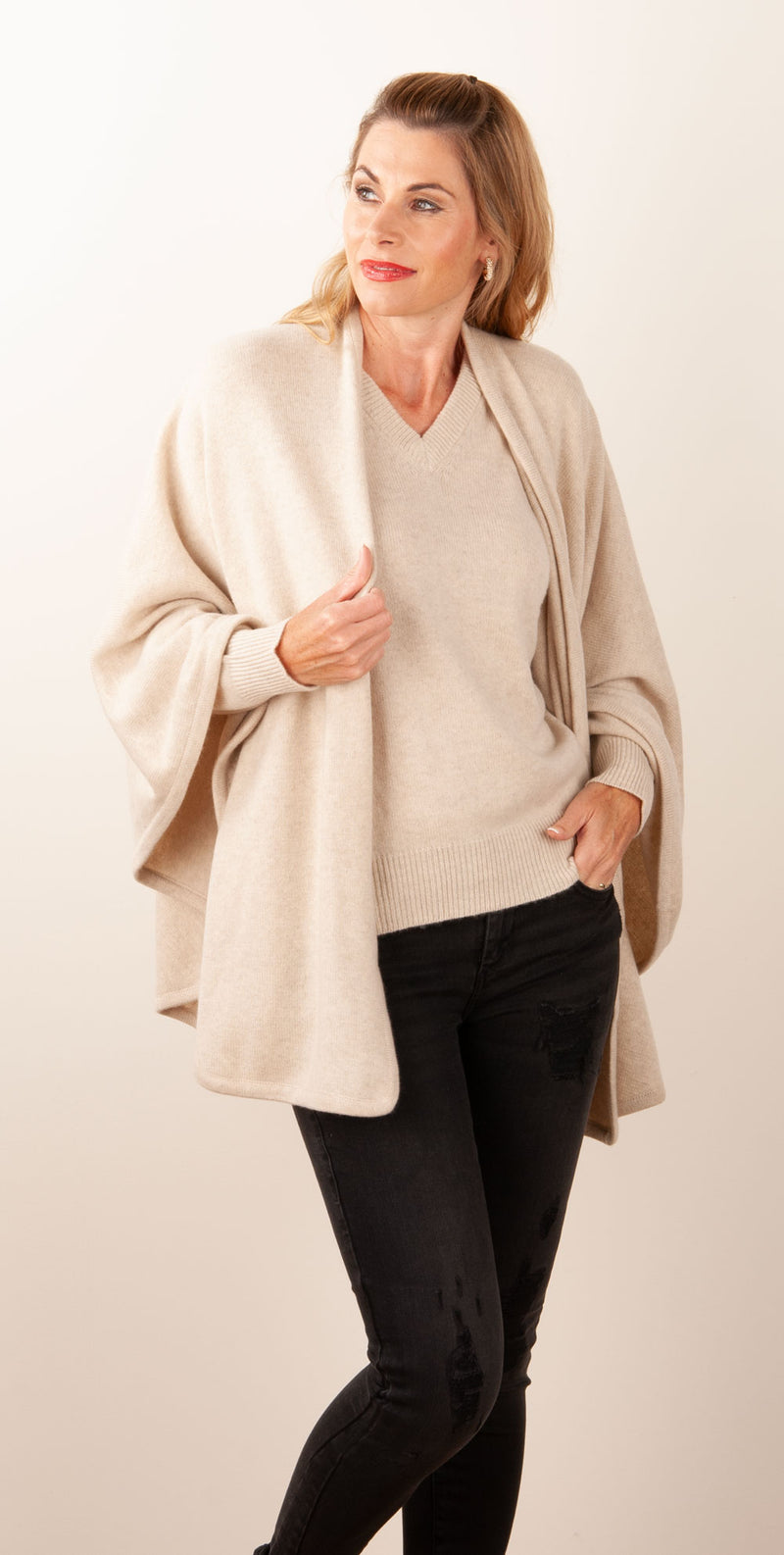 Kaschmir Cape Melange Beige
