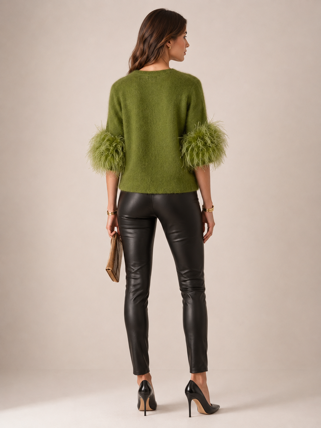 Statement-Strickjacke „Federbesatz“ Grün