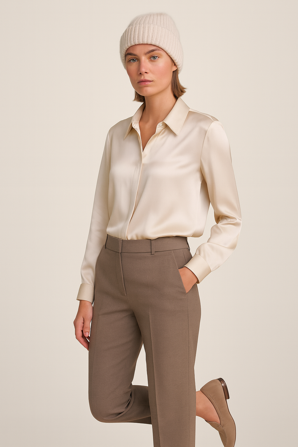 Kaschmir Beanie „Glitzer“ Offwhite