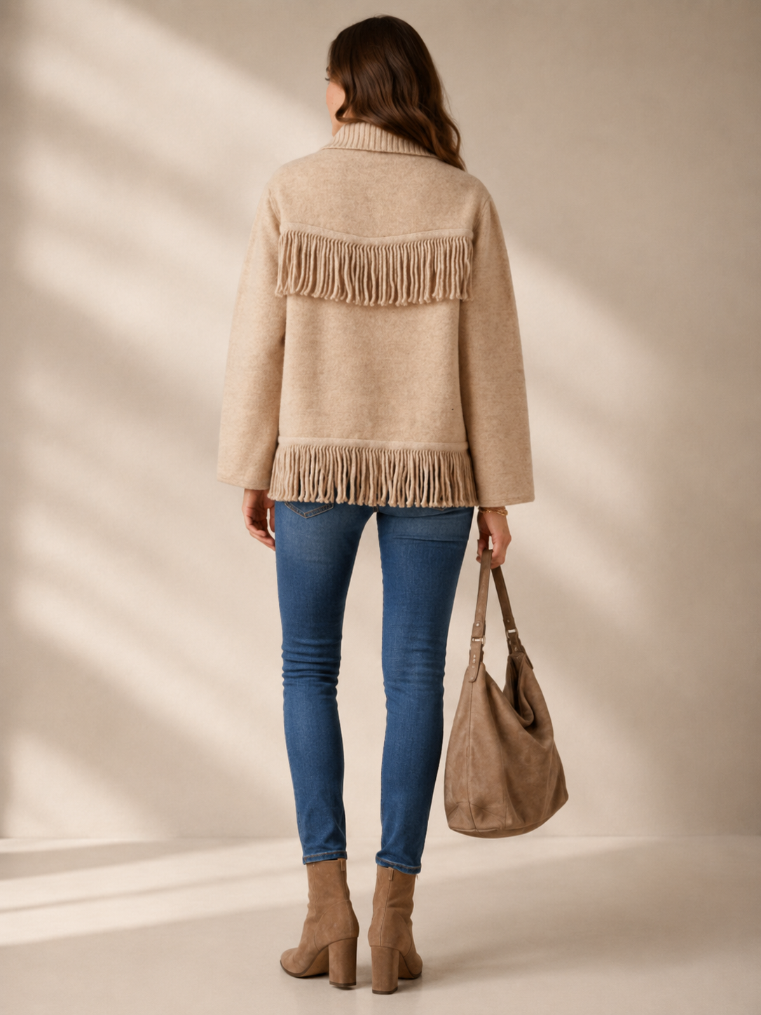 Blossom & Co. Bohemian Chic Statement-Wolljacke Beige - Textur & Detail