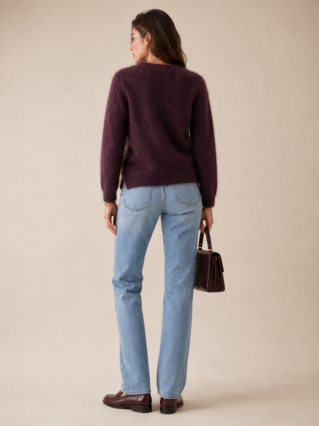 Kaschmir-Pullover „Fluff-Textur“ Barolo / Tiefes Weinrot