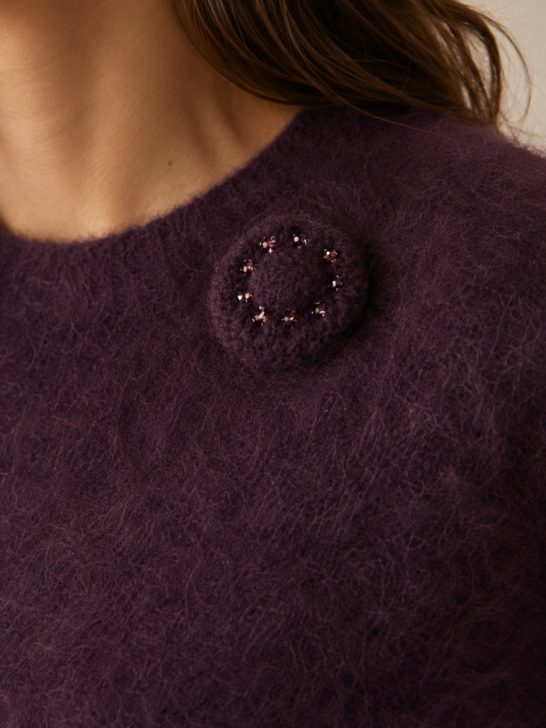 Kaschmir-Pullover „Fluff-Textur“ Barolo / Tiefes Weinrot