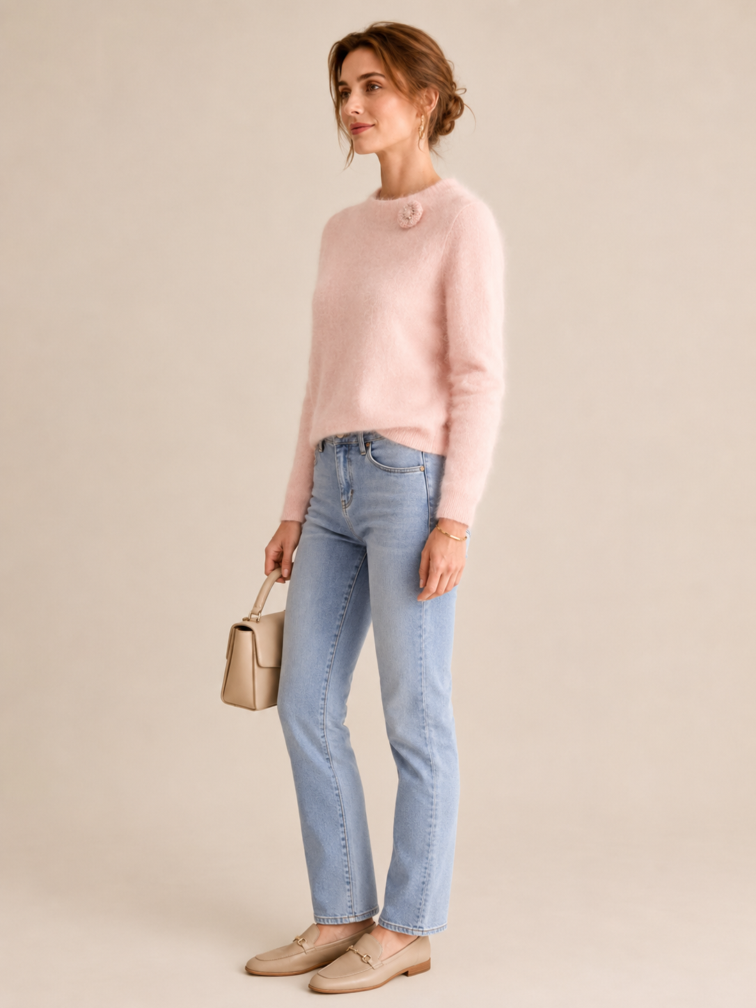 Kaschmir-Pullover „Fluff-Textur“ Zartrosa