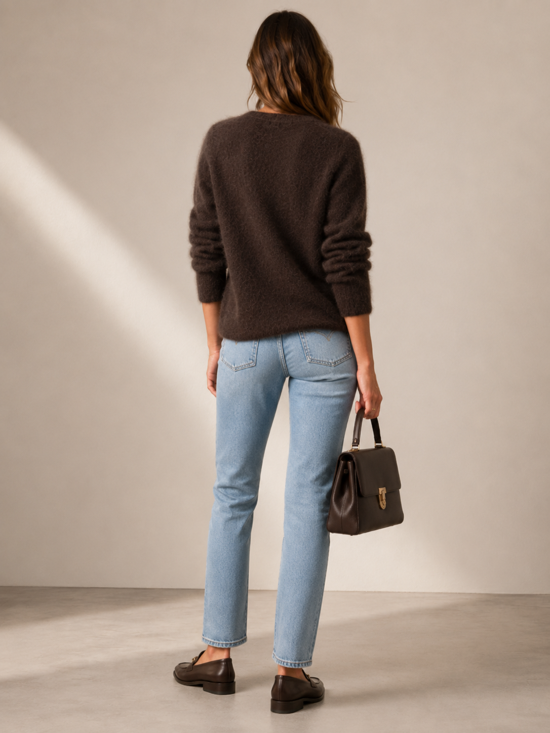 Kaschmir-Pullover „Fluff-Textur“ Schokobraun