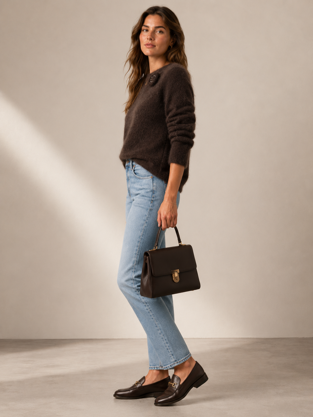 Kaschmir-Pullover „Fluff-Textur“ Schokobraun