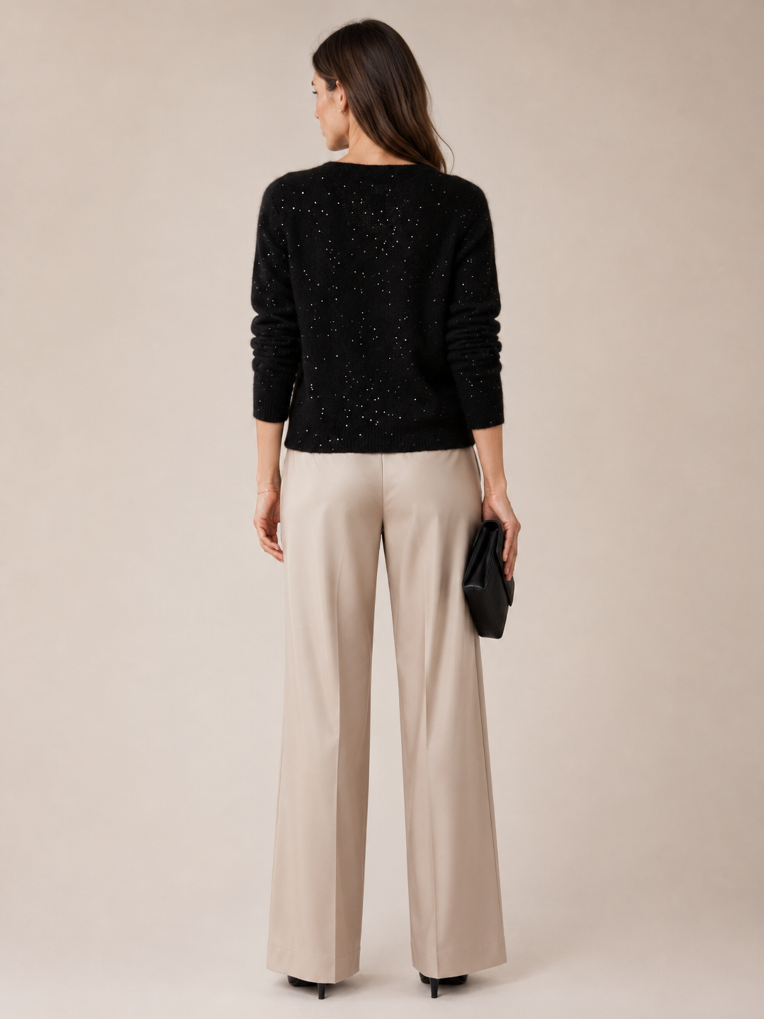 Kaschmir-Mix Pullover „Glamour-Pailletten“ Schwarz