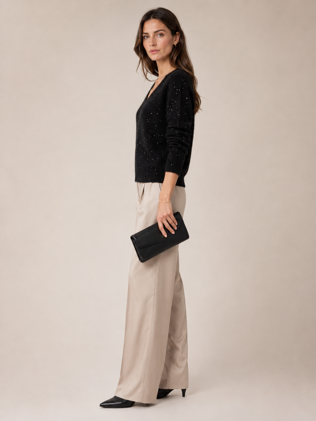 Kaschmir-Mix Pullover „Glamour-Pailletten“ Schwarz