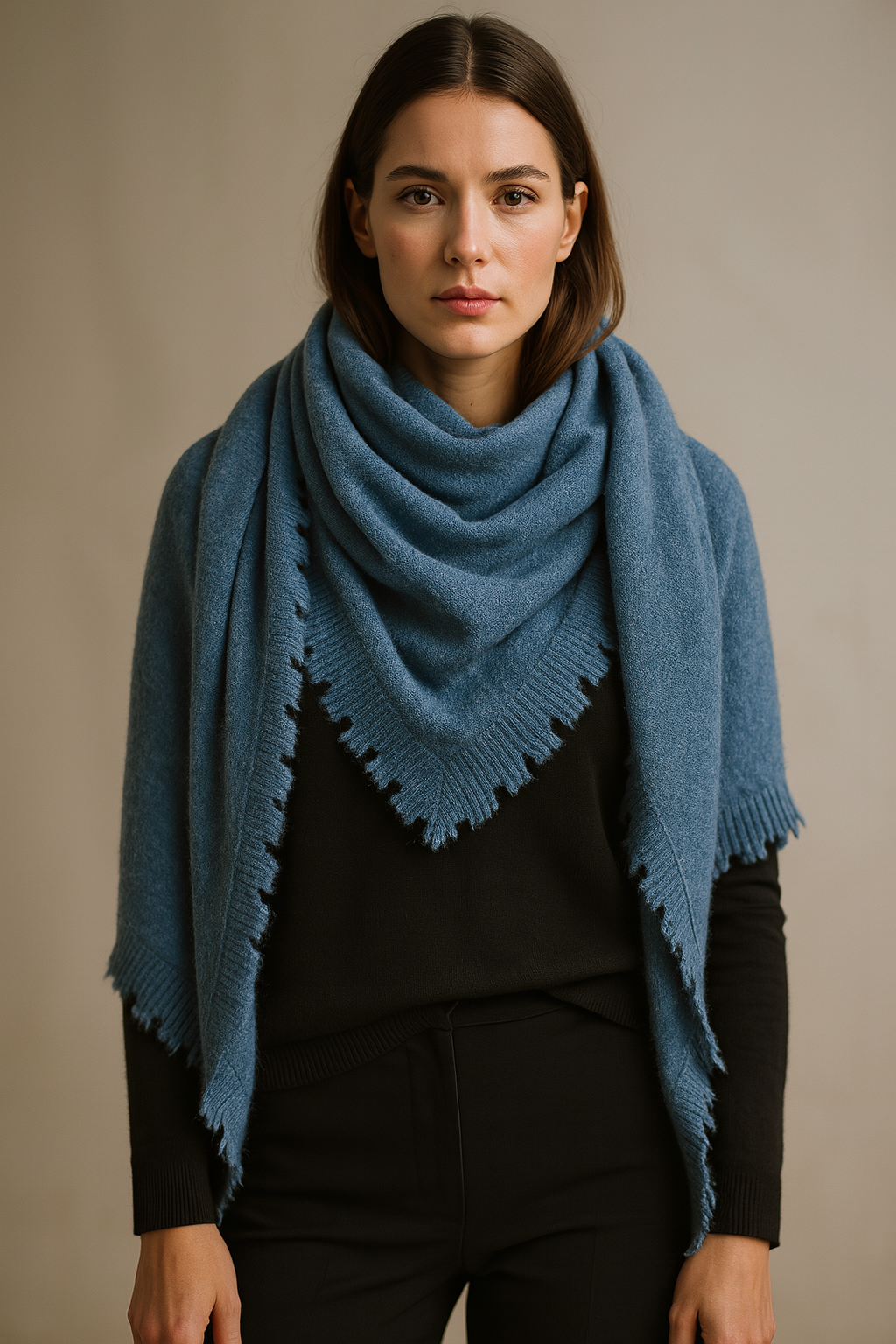 Kaschmir Dreieckstuch Melange Jeansblau