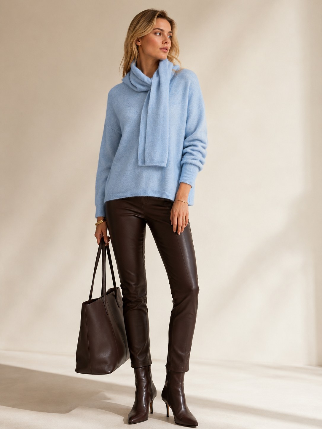 Blossom & Co. Pullover mit integriertem Schal Hellblau - Editorial-Ansicht