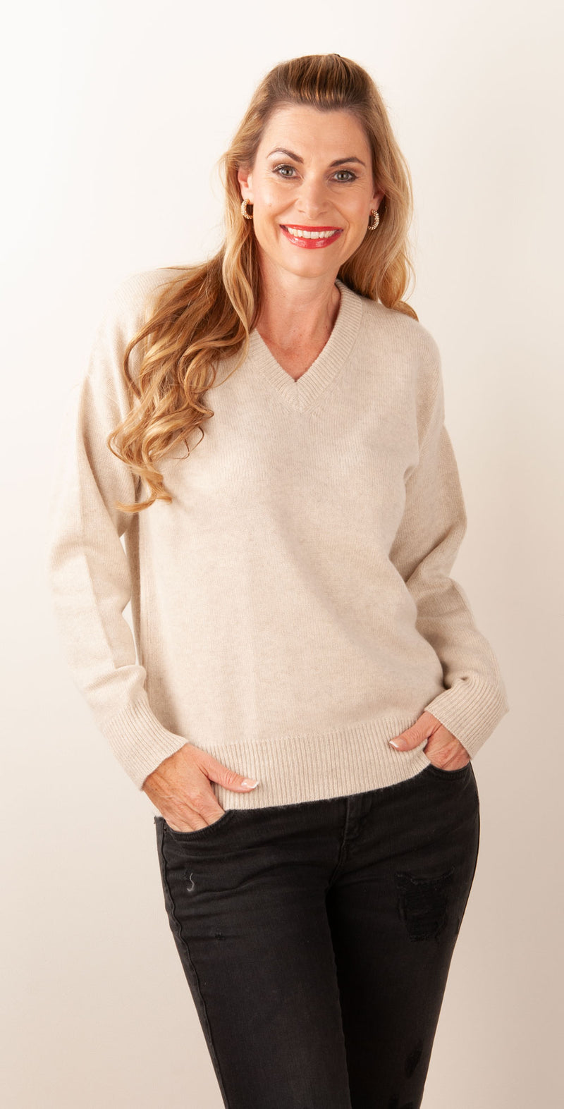 Blossom & Co. Kaschmir Pullover Melange Beige