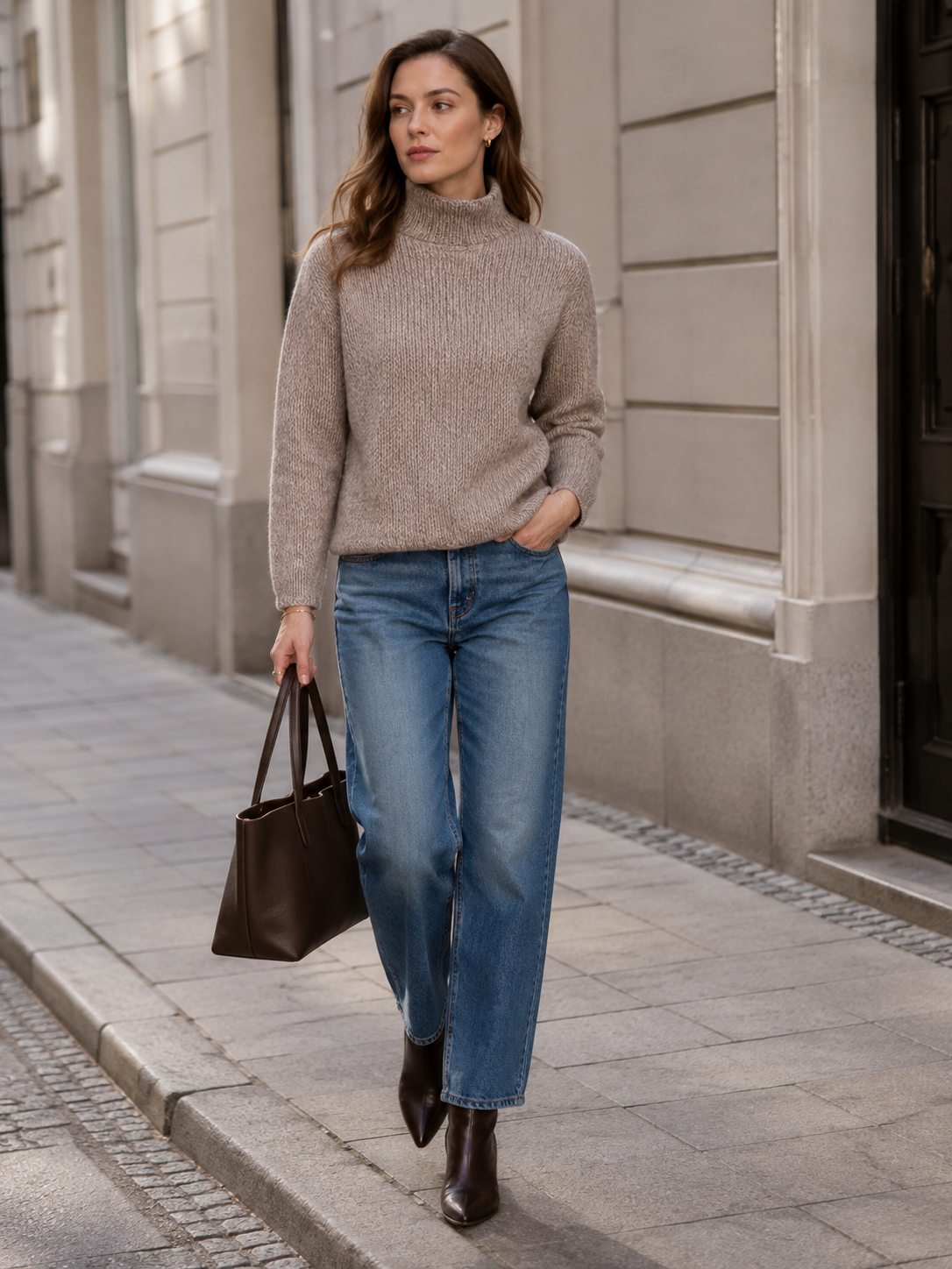 Kaschmir-Blend-Pullover Melange Taupe