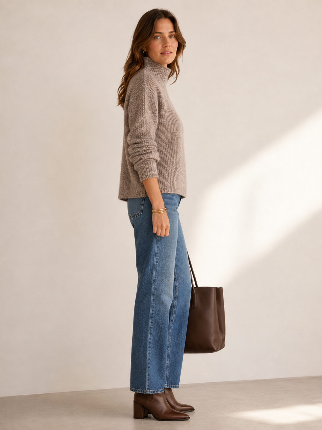 Kaschmir-Blend-Pullover Melange Taupe