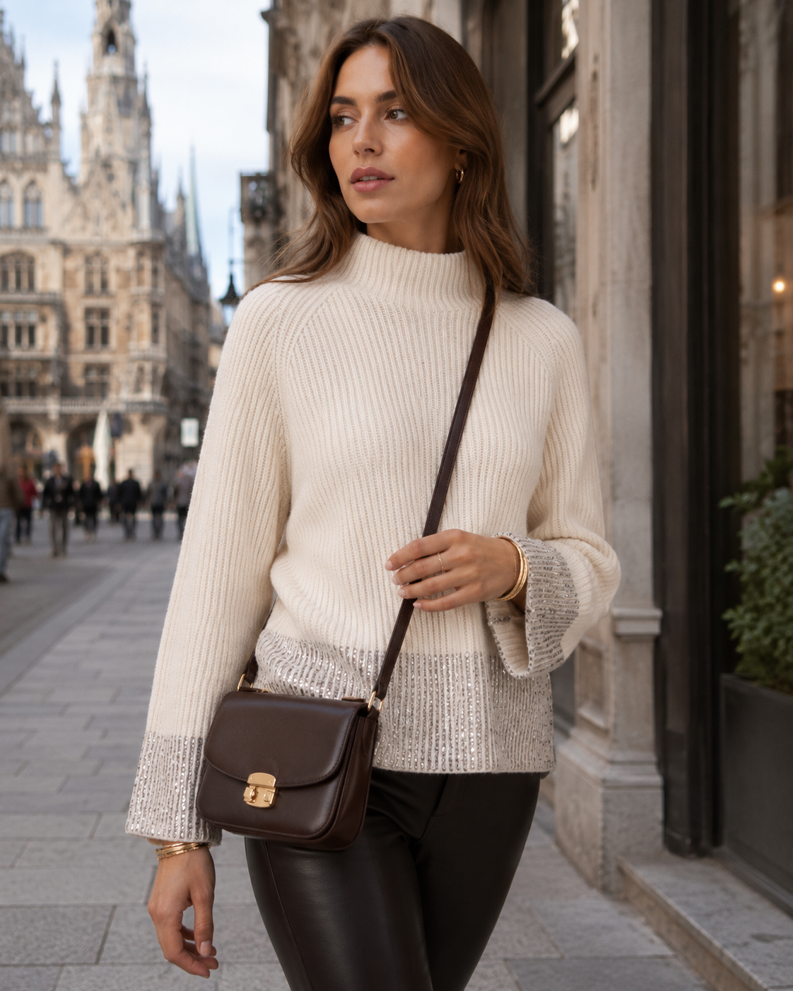 Luxuriöser Pailletten-Pullover Offwhite
