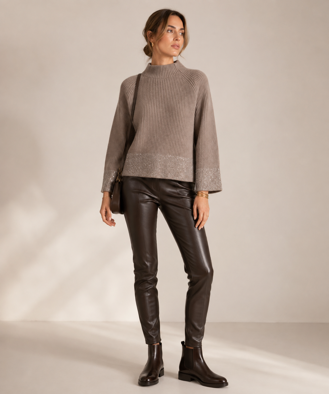 Luxuriöser Pailletten-Pullover Taupe