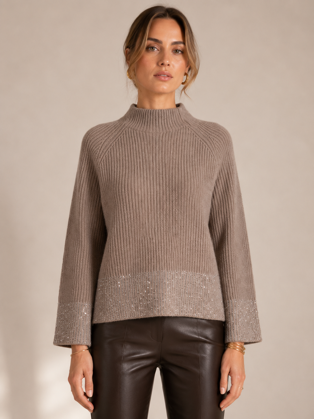 Luxuriöser Pailletten-Pullover Taupe