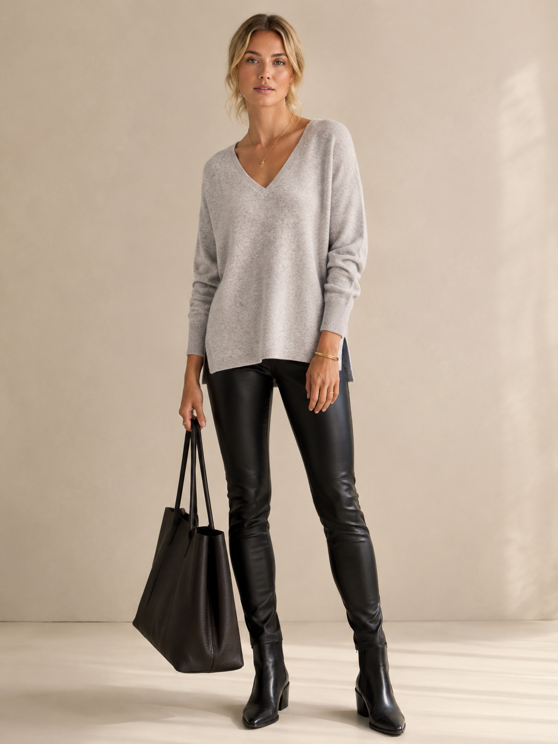 Zeitloser Kaschmir-Pullover Melange Grau