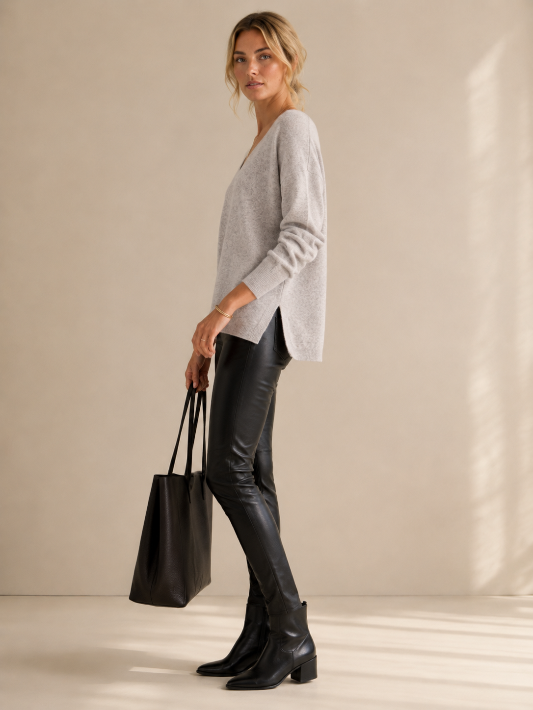 Zeitloser Kaschmir-Pullover Melange Grau