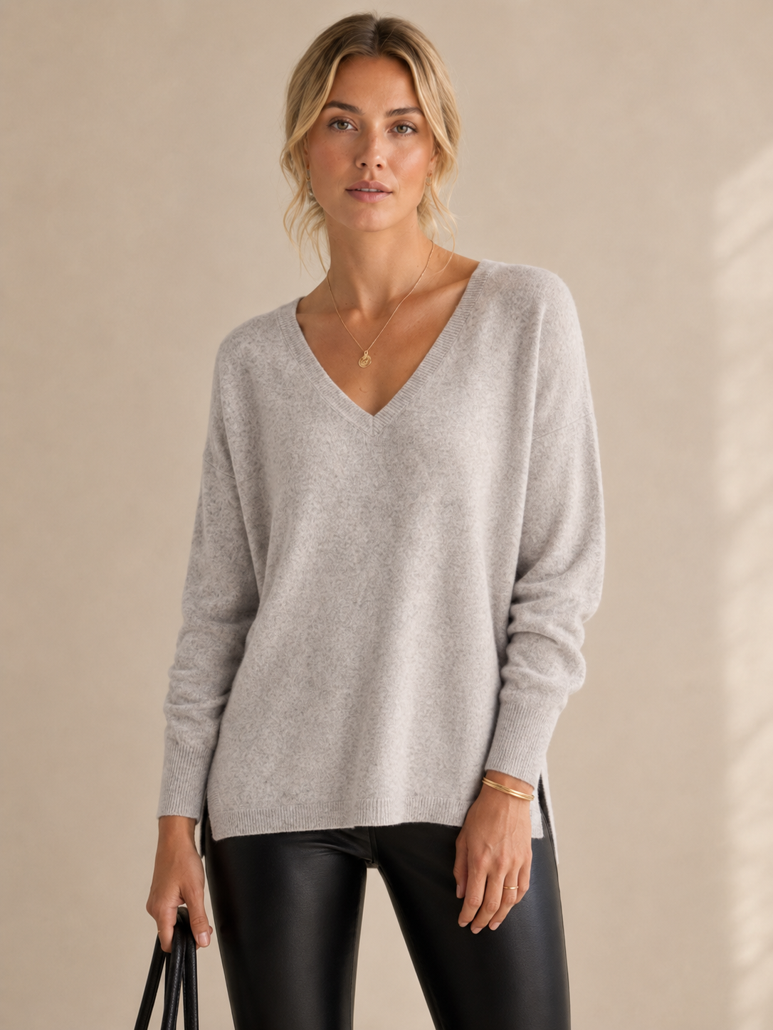 Zeitloser Kaschmir-Pullover Melange Grau