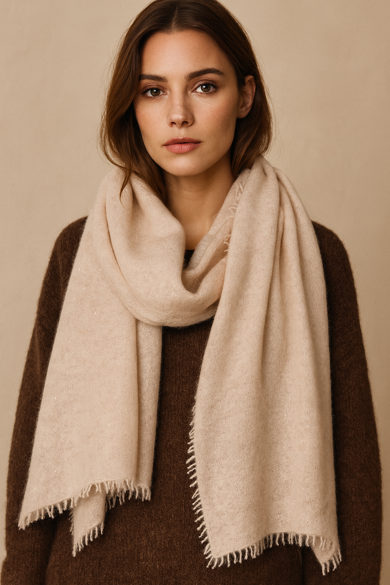 Kaschmir Schal „Lurex“ Beige