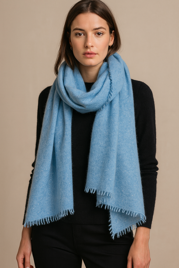 Kaschmir Schal „Lurex“ Hellblau