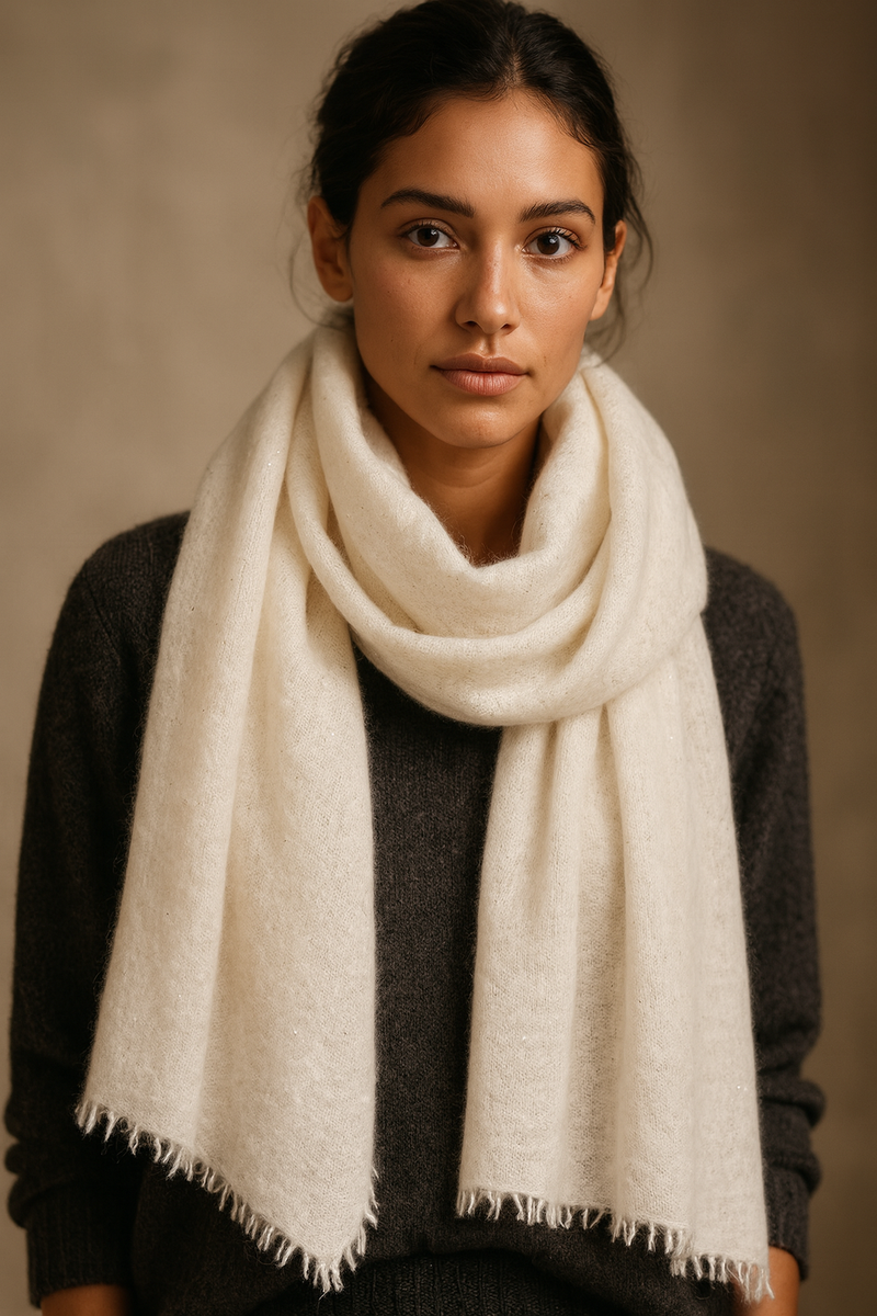 Kaschmir Schal „Lurex“ Offwhite