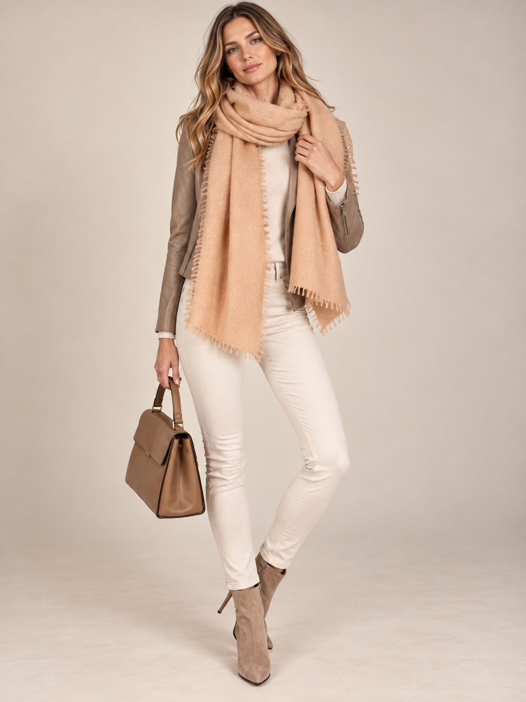 Luxuriöser Schal „Pailletten“ Honey Camel