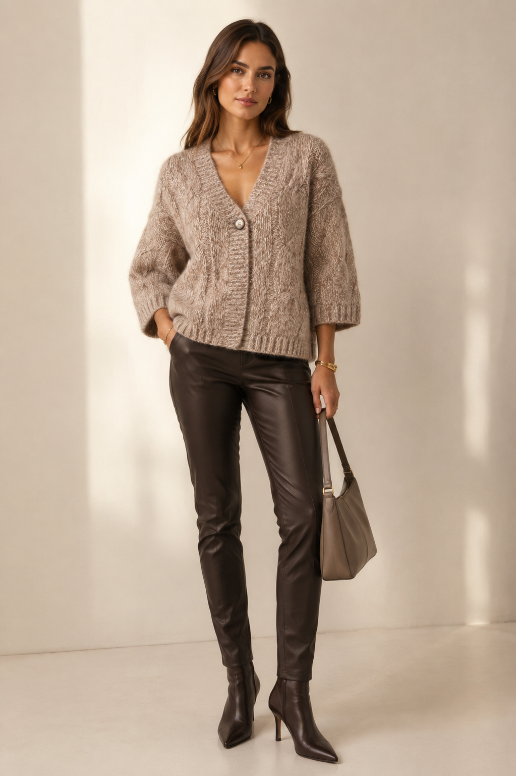 Pailletten-Strickjacke „Glamour“ Melange Taupe