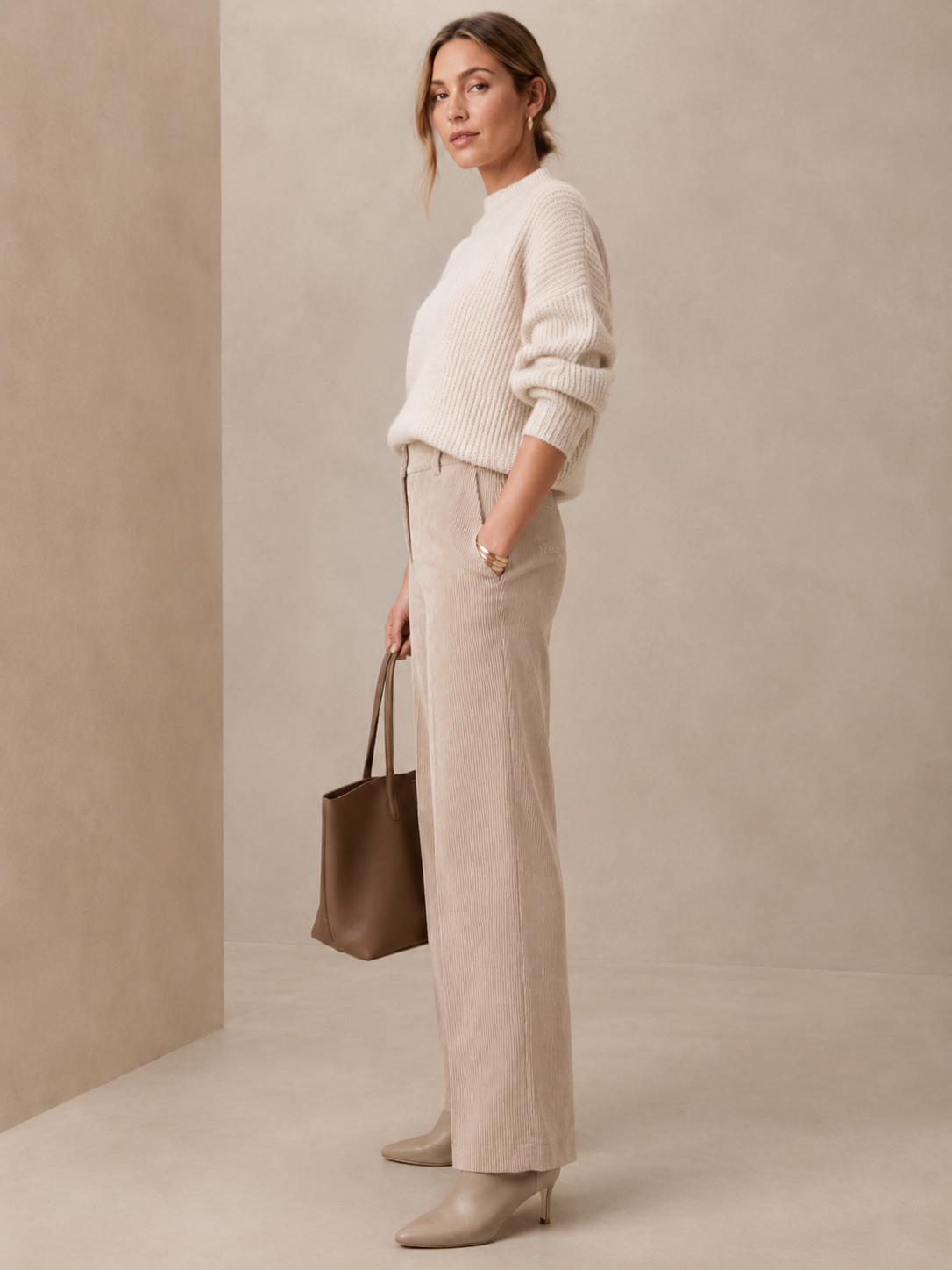 Samtige Komfort Cordhose „Amelie“ Hellbeige