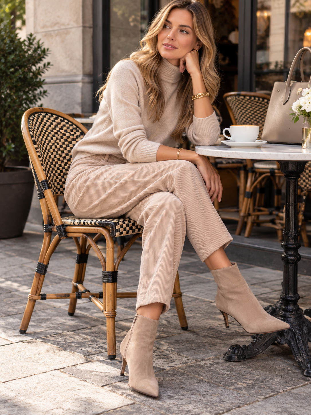 CAMBIO / Cord-Samt-Optik / Five-Pocket-Hose „Orchid“ Beige / Cafe Ansicht