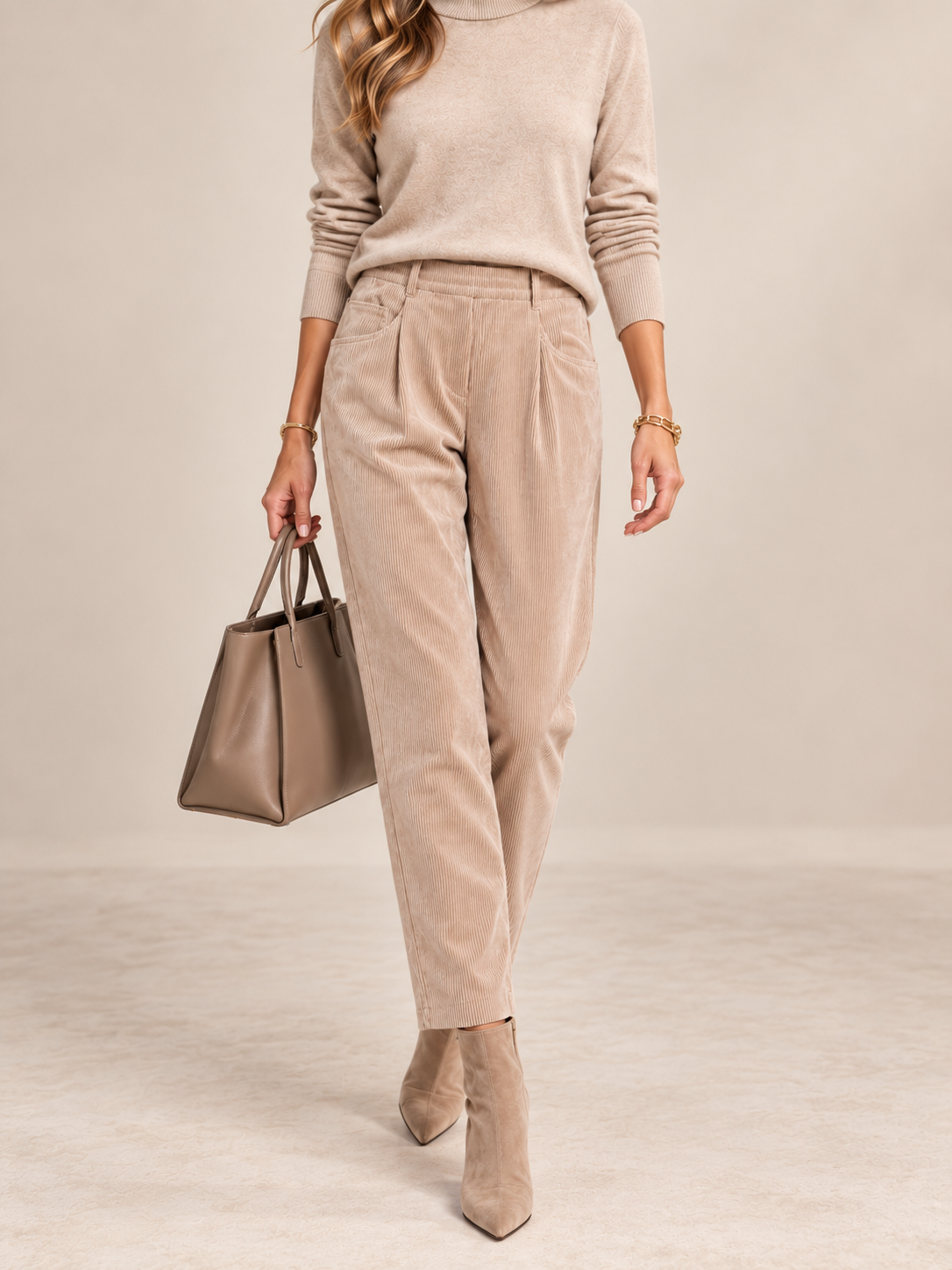 CAMBIO / Cord-Samt-Optik / Five-Pocket-Hose „Orchid“ Beige / Zoom Studio