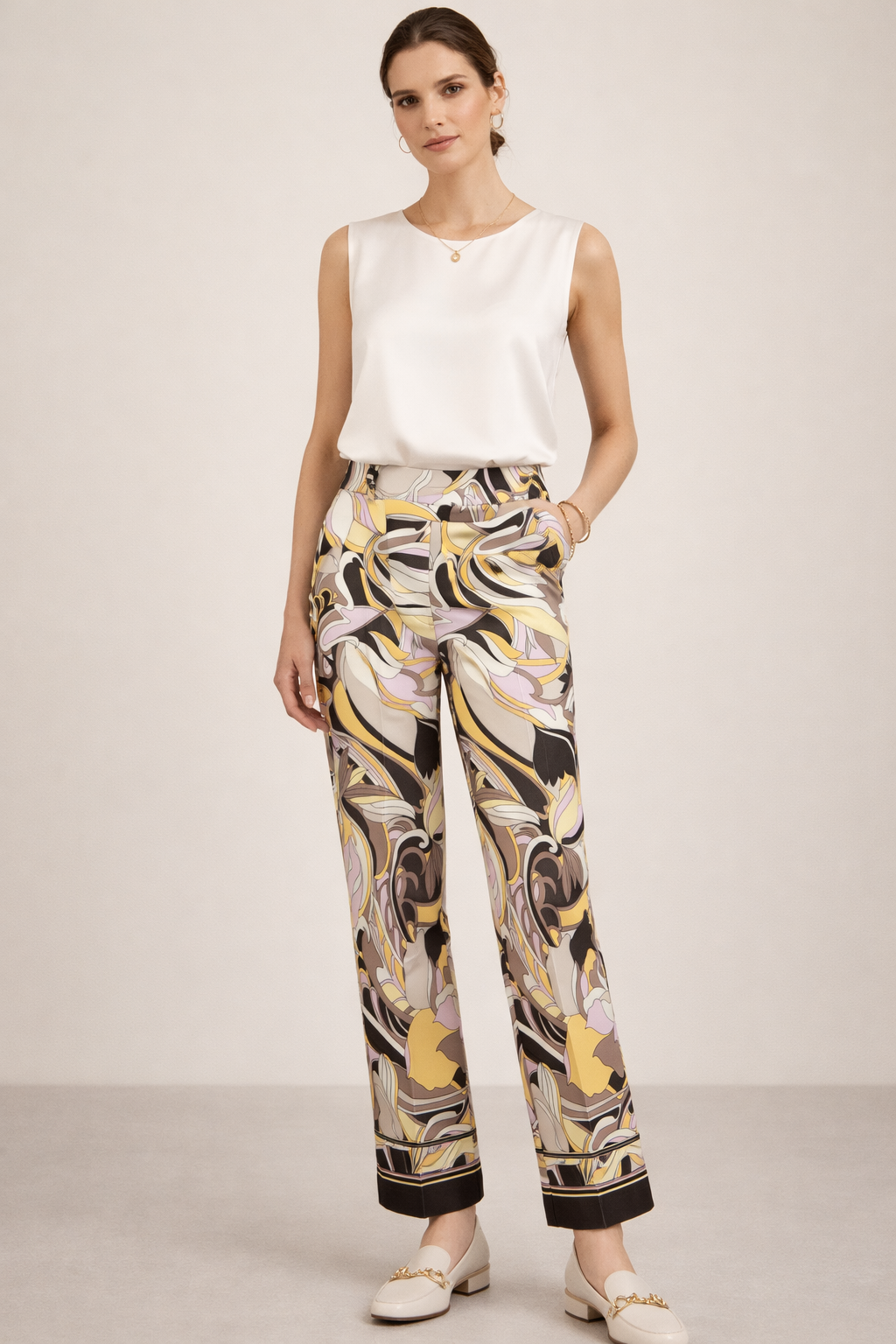 Hose „Francoise Cropped“ Gelb | Rosa | Braun