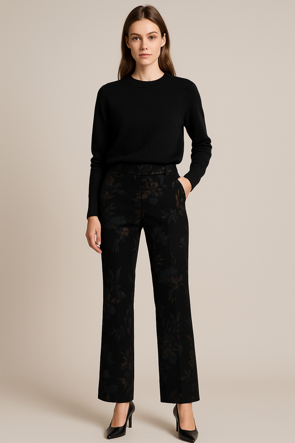 Hose „France Lurex Blumen“ Schwarz | Multicolor