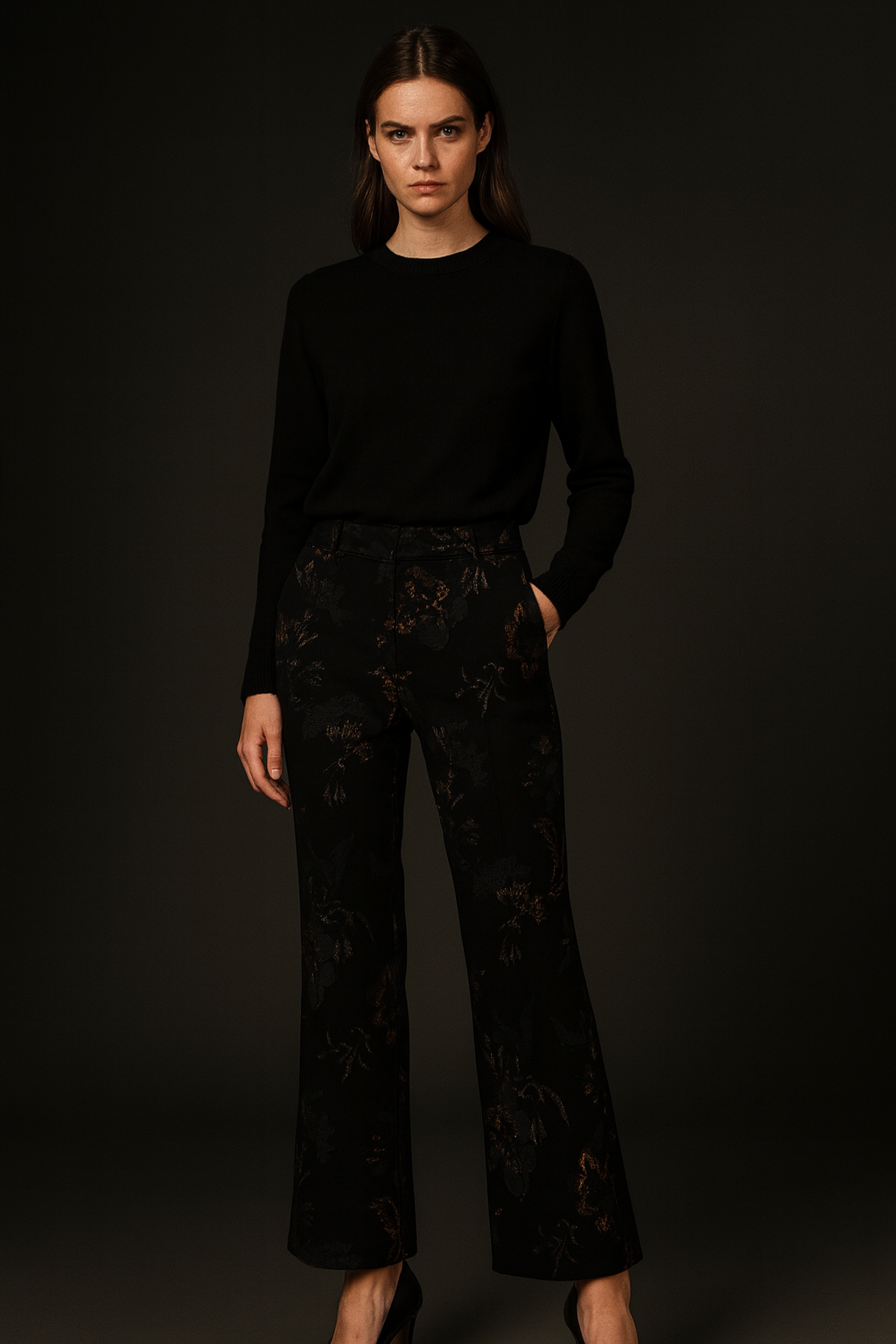 Hose „France Lurex Blumen“ Schwarz | Multicolor